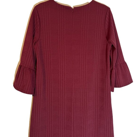 Banana Republic Plaid Textured Burgundy Dress With 3/4 Bell Sleeves Size M - Picture 11 of 12